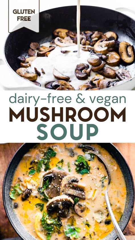 This recipe for Hungarian Vegan Mushroom Soup creates a rich, creamy soup that makes the perfect healthy lunch or light dinner. Gluten free and delicious, it is also a lighter, dairy-free and vegan friendly version of cream of mushroom soup. Even better, it’s packed with healthy nutrients! #paleo #keto #vegan #soup Vegan Soups And Stews Healthy, Make Ahead Vegan Lunch, Gluten Free Vegan Dinner, Dairy Free Soup Recipes, Gluten Free Mushroom Soup, Dairy Free Soup Recipe, Easy Gluten Free Dinner, Vegan Gluten Free Dinner, Vegan Mushroom Soup