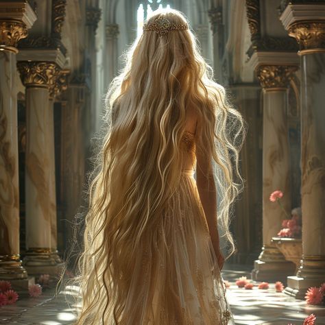 Blonde Goddess Aesthetic, Rapunzel Powers, Blond Princess Aesthetic, Blonde Fantasy Princess, Light Queen Aesthetic, Queen Clarion Aesthetic, Fantasy Blonde Hair, Blonde Female Character Inspiration, Blonde Warrior