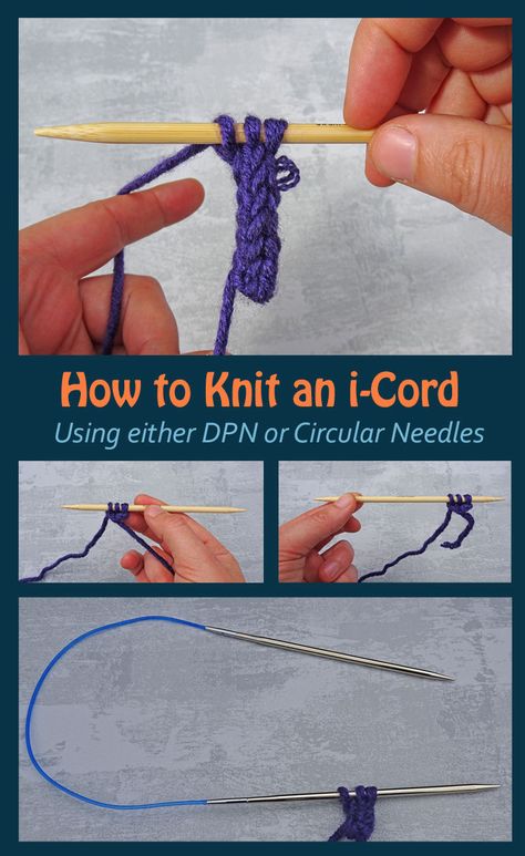 How to Knit an i-cord.  Photo tutorial showing how to knit an icord on DPN or circular needles Bamboo Knitting Needles, Mouse Pattern, Field Mouse, Vogue Knitting, Knitting Instructions, I Cord, Hand Crochet Baby Blanket, Knitted Flowers, How To Knit