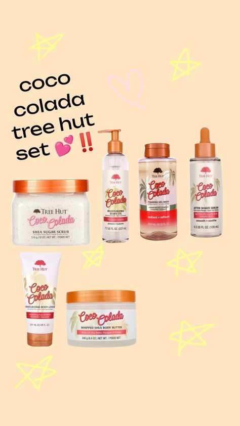 the whole coco colada tree hut set 😍😍 #treehut #cococolada #shower #routine #fyp Coco Colada, Secret Santa Presents, Body Hygiene, Shaving Oil, Tree Hut, Shower Routine, Birthday Wishlist, Salicylic Acid, After Shave