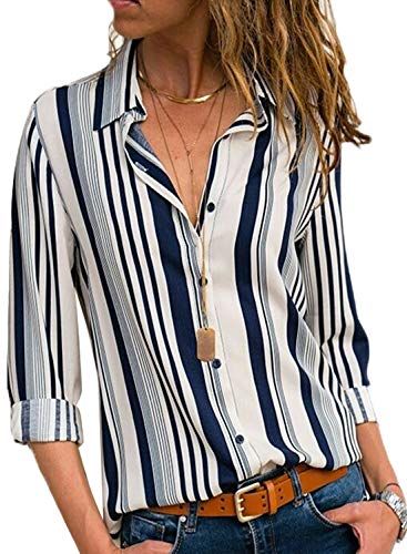 Happy Sailed Ladies 3/4 Long Sleeve Tops T Shirts Blouses Women Plus Size #blouse #shirts #casual #women #england #moda #trend Casual Chiffon Blouse, Long Sleeve Chiffon Shirt, Chiffon Shirt Blouse, Chiffon Blouses, Patch Work Blouse, Fall Blouse, The Office Shirts, Striped Long Sleeve Shirt, Chiffon Long Sleeve