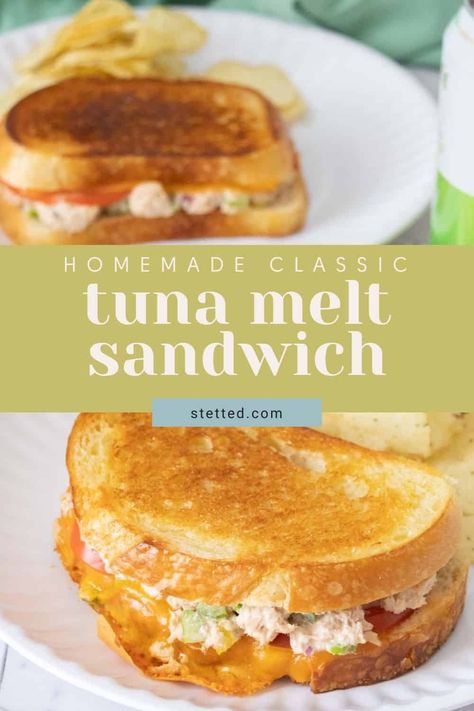 Grab the taste of a diner classic with this homemade tuna melt! With creamy tuna, crunchy celery, and melty cheese, it's one sandwich everyone craves! Hot Tuna Melt Sandwich, Grilled Tuna Sandwich Recipes, Tina Melt Recipe, Baked Tuna Melt Sandwich, Tunamelt Sandwich Recipe, Tina Melt Sandwich, Tuna Melts Sandwich, Hot Tuna Sandwich, Easy Tuna Melt Sandwich