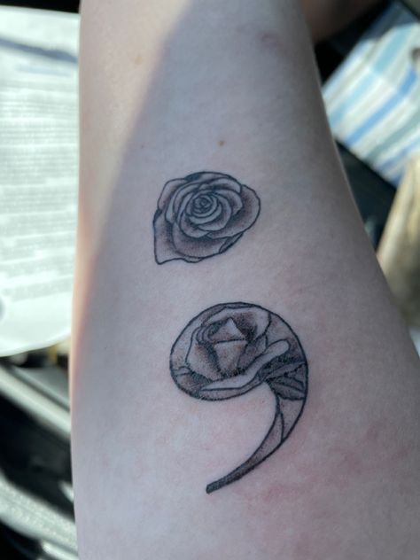 Semi-colon Tattoo Rose, Rose Semi-colon Tattoo Ideas, Semi Colon Tattoo Ideas, Semi Colon Tattoo, Colon Tattoo, Semi Colon, Semicolon Tattoo, Tattoo Rose, Rose Tattoos