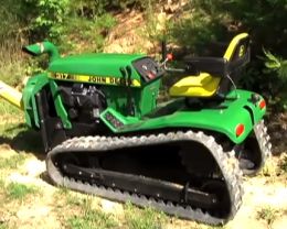 John Deere Crawler - Homemade John Deere lawn tractor crawler made by replacing the wheels on a John Deere 17 with continuous tracks. Also includes custom-built chipper attachment. John Deere Garden Tractors, Yard Tractors, Homemade Tractor, Cj Jeep, Tractor Idea, Jd Tractors, Small Tractors, Tractor Accessories, Tractor Implements