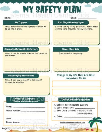 Discharge Planning Worksheets, Safety Rules Worksheet, Seeking Safety Worksheets, Family Safety Plan, Safety Plan For Kids Mental Health, Safety Lesson Plans, Kids Coping Skills, Kid Dates, Mental Health Center