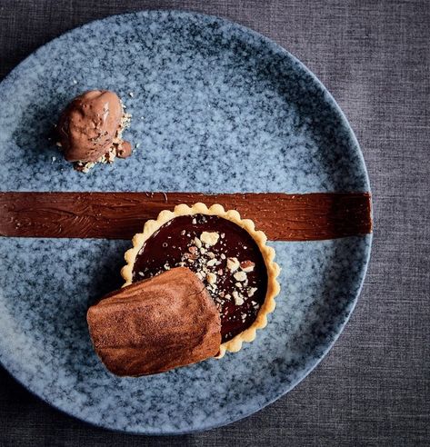 Chocolate and Hazelnut Tart Recipe By Chef Adrian Hazelnut Tart, Hazelnut Ice Cream, Christmas Cookies Packaging, Ireland Food, Dessert Plating, Tart Recipe, Flaky Pastry, Chocolate Tart, Plated Desserts