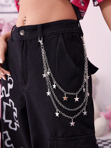 ROMWE Grunge Punk 1pc Women Star Charm Layered Fashion Pant Chain For Clothes Decoration StreetI discovered amazing products on SHEIN.com, come check them out! Chic Outfits Aesthetic, Crowley Costume, Ideas Regalos Navidad, Rebuilding Myself, Chain Outfit, Goth Unicorn, Pants Chain, Skz Concert, Unicorn Fashion