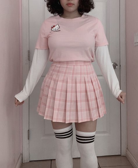 Shibu Kawaii Style, Kawaii Plus Size Outfits, Cute Outfits Soft, Pinkcore Outfit, Asethic Outfits, Kawaii Style Outfits, Casual Kawaii Outfits, Kawaii Girl Outfits, Pastel Hello Kitty