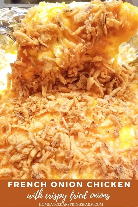 Chicken Recipes French Onion, Onion Dip Chicken, Crispy Fried Onion Chicken, French Onion Smothered Chicken, Baked French Onion Chicken, French Onion Dip Chicken, Crispy Onion Chicken, Chicken French Onion Casserole, French Onion Chicken Thighs