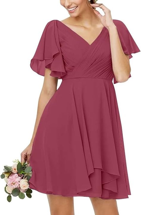 Amazon.com: EVWWEN Women's Short Bridesmaid Dresses for Wedding V Neck Flutter Sleeve Homecoming Dresses for Teens with Pockets EV17 : Clothing, Shoes & Jewelry Homecoming Dresses For Teens, My Style Outfits, Short Bridesmaid Dresses, Dresses For Wedding, Dresses For Teens, Style Outfits, Flutter Sleeve, Outfits Ideas, Homecoming Dresses