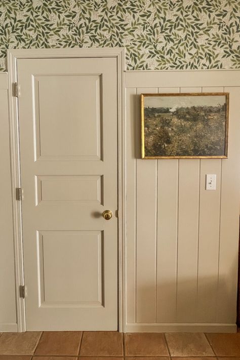 The Big Reveal: Wallpaper and Shiplap Paneling Changed my In-Laws’ Entryway - The Wood Homestead Wallpaper And Shiplap, Beadboard And Wallpaper, Vertical Shiplap Wall, Shiplap Wall Paneling, Orange Peel Walls, Vertical Shiplap, Shiplap Paneling, Selfie Challenge, Peg Rail