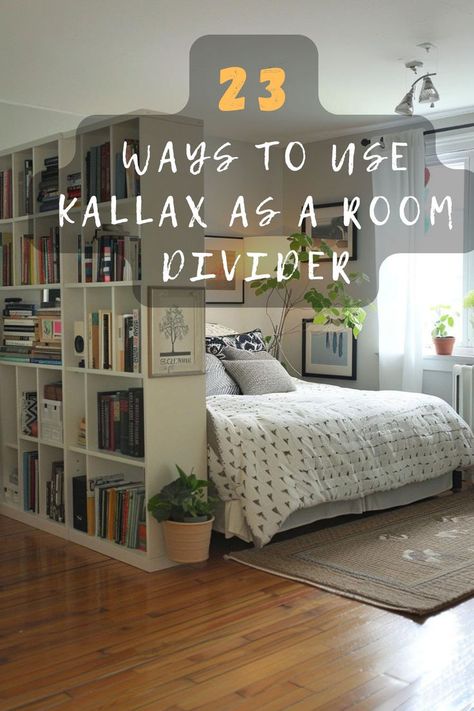 Need more privacy? Click for smart and stylish Kallax hacks that help you create private spaces in any room! 🚪🛋️ #KallaxHacks #RoomPrivacy #HomeHacks #InteriorStyling #DIYHomeDecor How To Divide A Room Ideas, Separate Rooms Without Walls, Kallax Room Divider Ideas, Bookcase Room Divider Ideas, Shared Room Divider Ideas, How To Divide A Room, Room Divider Ideas Bedroom, Ways To Divide A Room, Ikea Bedroom Ideas