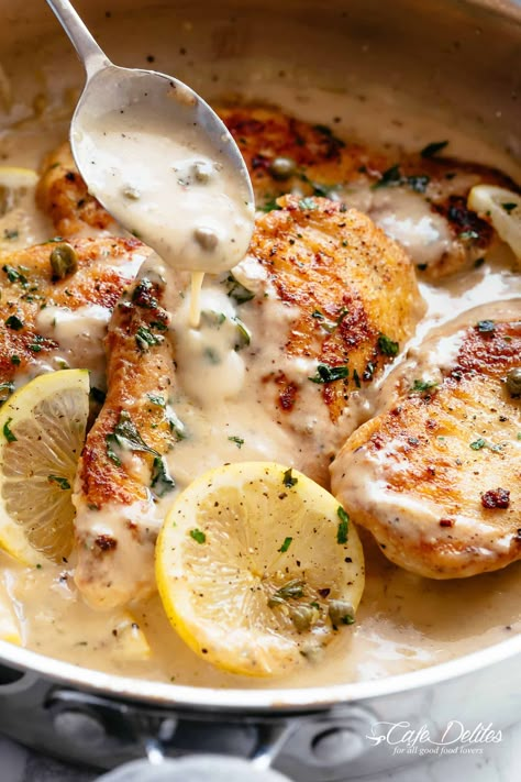 Creamy Lemon Parmesan Chicken Creamy Lemon Parmesan Chicken, Lemon Parmesan Chicken, Chicken In Oven, No Heavy Cream, Gourmet Comfort Food, Creamy Lemon Sauce, Chicken Entrees, Parmesan Chicken, Chicken Piccata