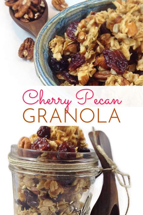 Clean Eating Granola, Pecan Granola Recipe, Cherry Snacks, Cherry Granola, Pecan Granola, Breakfast Granola, Homemade Granola Healthy, Granola Recipe Healthy, Easy Granola