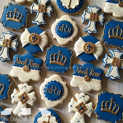 Royal Baby Shower Boy, Prince Baby Shower Theme, Crown Cookies, Baptism Cookies, Prince Birthday Party, Prince Theme, Prince Party, Royal Baby Showers, Prince Birthday