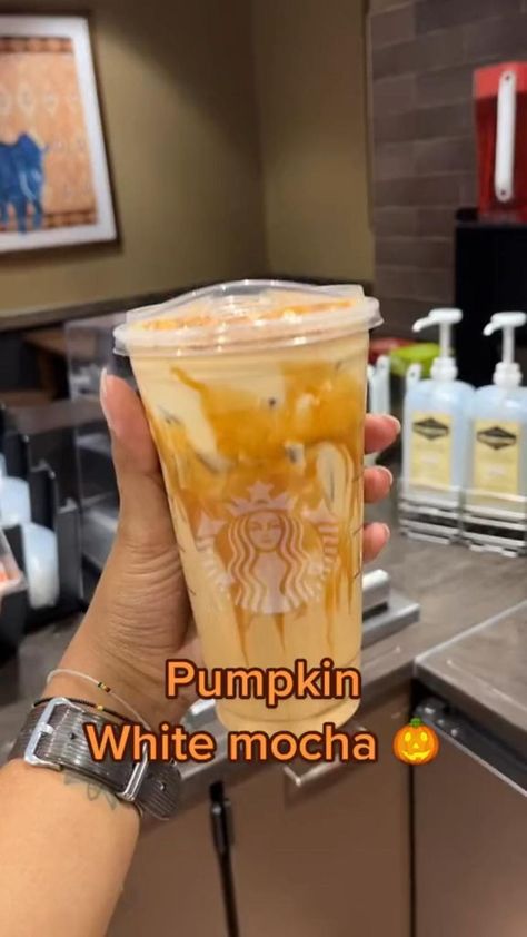 Pin on Fall Drinks Pumpkin White Mocha, Starbucks Fall Drinks, Starbucks Secret Menu Recipes, Cold Starbucks Drinks, Starbucks Drinks Diy, Secret Starbucks Recipes, Pumpkin Drinks, Coffee Recipes Starbucks, Iced Starbucks Drinks