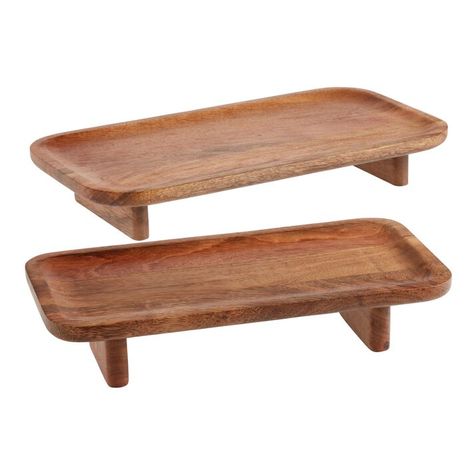 Mango Wood Footed Serving Tray - World Market Wooden Serving Platters, Faux Branches, Serving Stand, Kitchen Tray, Kitchen Counter Decor, Kitchen Display, Wooden Cheese Board, Basket Tray, Meals In A Jar