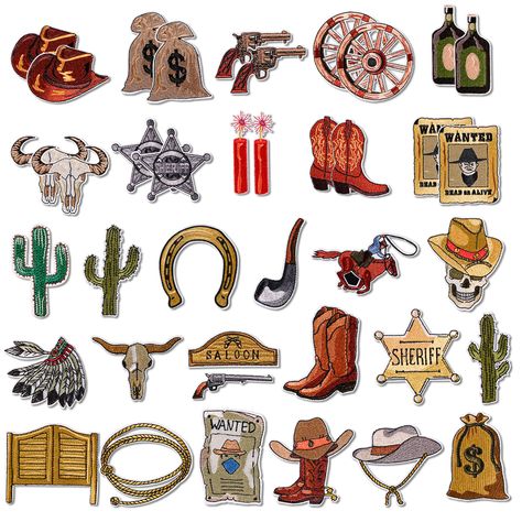 PRICES MAY VARY. 【Package Includes】39 Pcs western iron on patches（29 types） 【Perfect Size】western iron on patches size about is 2.36 x 3.15 inch 【High Quality Material】Iron on patches are made of high quality material with fine workmanship and hot melt adhesive on the back, can be ironed or sewn on. 【How To Use】These iron on patches have hot melt adhesive on the back and can be easily ironed or sewn onto most types of clothing.If you want the iron on patch to stay on the garment and not come off Bag Patches, Hot Melt Adhesive, Western Theme, Iron On Patches, Decor Crafts, Art Inspo, Cowboy, Felt, Sewing Crafts