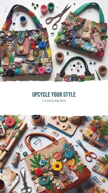 5 Creative Upcycled Bag Ideas: Transform Old Materials into Stylish Accessories Upcycle Handbags, Purse Hacks, Look Good Everyday, Decorated Bag, Upcycled Handbag, Christmas Purse, Upcycled Purse, Artsy Bag, Embellished Purses