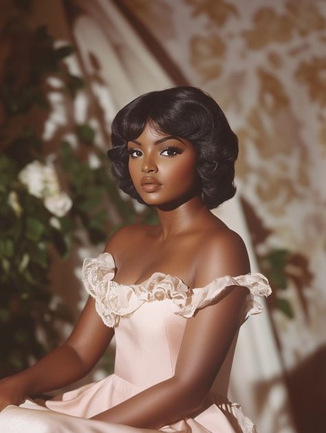 Vintage Black Glamour 1950s, Classic Beauty Aesthetic, 1950s Black Women, Sira Kante, Black Hollywood Glamour, 1950s Makeup, Pin Up Makeup, Black Princess, Dark Skin Beauty