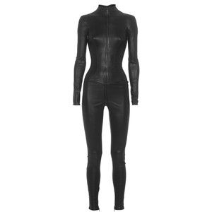 APHERO Catsuit Zip-up Black Lambskin jumpsuit Marvel Training Clothes, Leather Superhero Suit, Super Spy Outfit, Black Spy Outfit, Training Outfit Combat, Supernatural Outfit Ideas Women, Spy Uniform, Female Spy Outfit, Spy Outfit Women