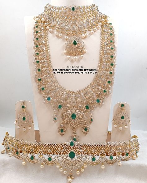 SRI MAHALAXMI GEMS & JEWELLERS on Instagram: “#weddingjewellery best designs in your choice of weight . Presenting Latest Wedding Set , #longharam #vadyanam #necklace set. Visit us for…” Bridal Diamond Necklace Design, Wedding Jewelry Sets Bridal Jewellery, Bridal Diamond Necklace, Bridal Necklace Designs, Very Simple Mehndi Designs, Indian Bridal Jewelry Sets, Bridal Choker, Diamond Necklace Designs, Bridal Jewelry Collection