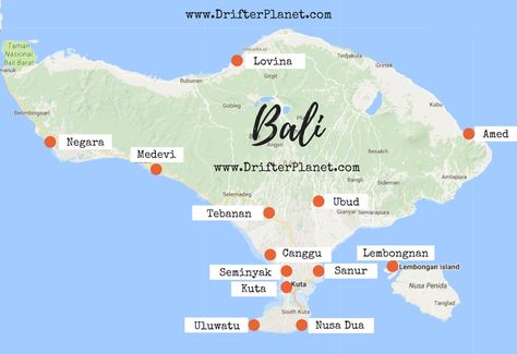 Bali Map - Where to stay in Bali Bali Destinations, Lovina Bali, Bali Map, Lembongan Island, Bali Bucket List, Temple Bali, Bali Baby, Bali Honeymoon, Voyage Bali