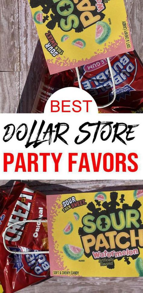 Teen Boy Party Favors Goody Bags, Dollar Store Goody Bag Ideas, Party Favor Snacks, Simple Birthday Party Favors, Candy Goody Bag Ideas, Party Candy Bags Ideas Birthdays, Cheap Goodie Bag Ideas, 8 Year Birthday Party Favors, Dollar Tree Goody Bag Ideas