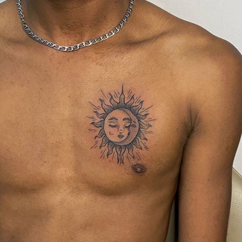 Sun Tattoo On Chest, Sun And Moon Tattoo For Men, Sun Tattoo Chest, Chest Tattoo Male, Sun Tattoo Men, Sun Face Tattoo, Apollo Tattoo, Suit Tattoo, Tattoo Sonne