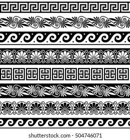 Similar Images, Stock Photos & Vectors of Ancient Greek pattern - seamless set of antique borders from Greece - 504746071 | Shutterstock Greek Border, Greek Pattern, Marquesan Tattoos, Muster Tattoos, Ancient Greek Art, Greek Pottery, Greek Vases, Greek Design, Greek Tattoos