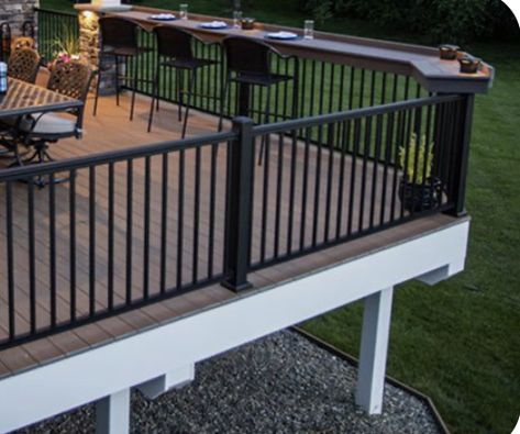 Metal Deck Railing, Black Railing, Aluminum Railing Deck, Deck Remodel, Deck Railing Design, Metal Deck, Deck Colors, Patio Deck Designs, Back Deck Decorating