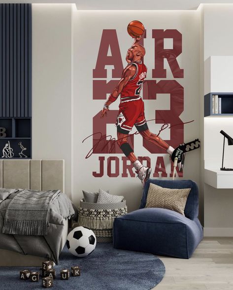 Removable Michael Jordan wall art NBA Basketball Wall Decal sticker for Study Room wallpaper for bedroom wall murals Basketball Theme Room, Basketball Wall Decals, Play Room Decor, Wallpaper Walls Bedroom, Basketball Room, Sports Wall Decals, Basketball Wall, Fabric Wall Decals, Basketball Star