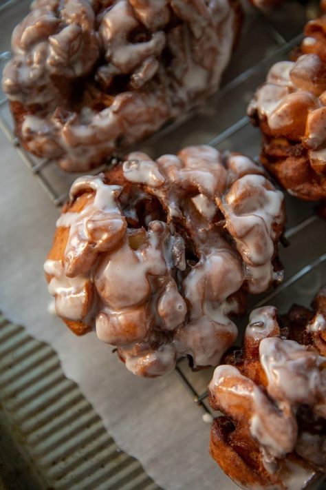 Apple Fritters Homemade Apple Fritters, Donut Dough, Donut Shops, Pumpkin Treats, Apple Fritter, Apple Dessert Recipes, Fritter Recipes, Cooked Apples, Apple Fritters