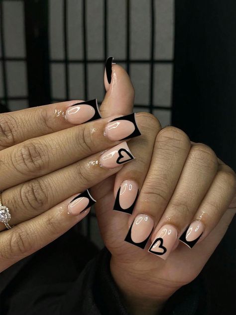 Cute Nails Acrylic Black Women, Cute Black French Tip Nails, French Nails Black Women, French Tip Acrylic Nails Black, Square Black French Tip Nails, French Noir, Black Plants, Nail Whitening, Blue Acrylic Nails