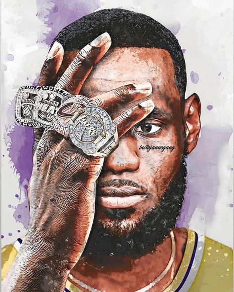 Lebron James Artwork, Lebron James Tattoos, Lebron James Painting, Lebron James Art, Lebron James Wallpapers, Kobe Bryant Poster, King Lebron James, Many Rings, Nba History