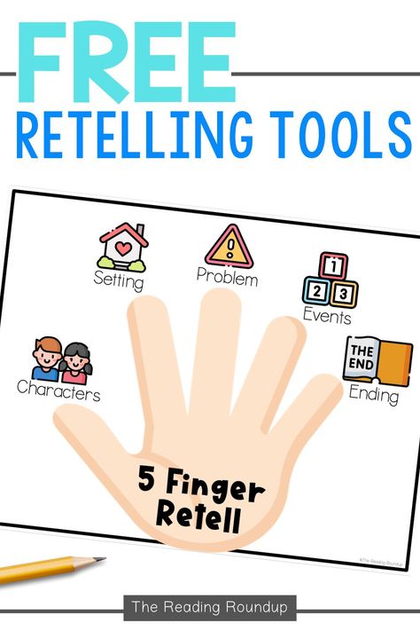 Kindergarten Retelling Anchor Chart, Five Finger Retell Anchor Chart, Retell Anchor Chart, Five Finger Retell, 5 Finger Retell, Summarizing Anchor Chart, Summarizing Activities, Retelling Activities, Kindergarten Anchor Charts