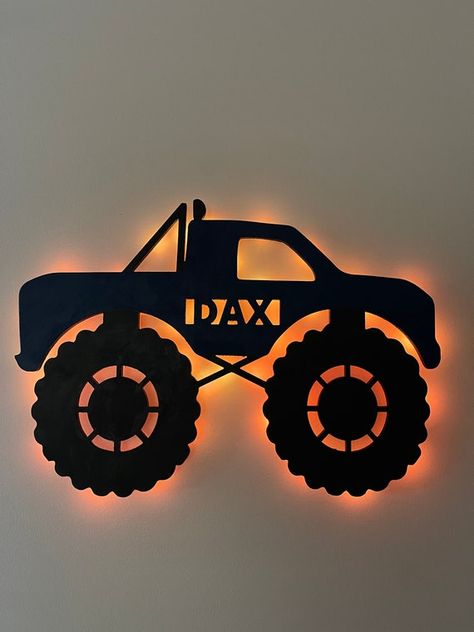 Monster Jam Boys Bedroom, Monster Truck Gift Ideas, Monster Truck Wall Art, Kids Monster Truck Room, Monster Truck Bedroom Decor, Boy Truck Bedroom, Toy Monster Truck Storage, Truck Bedroom For Boys, Truck Themed Boys Room