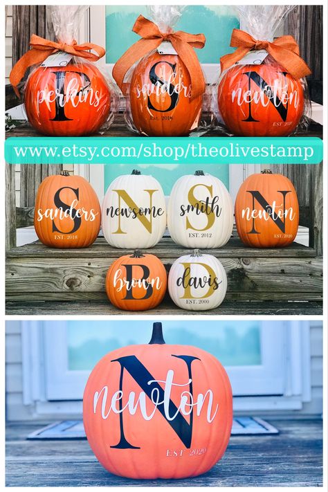 Personalized Pumpkins, Etsy Halloween, Pumpkin Monogram, Porch Pumpkins, Thanksgiving Decorations, Pumpkin Carving, Pumpkins, Fall Decor, Porch