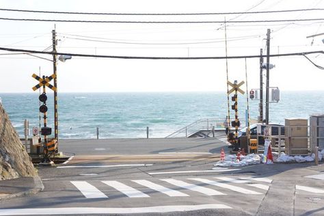 Ocean coast-line beach road and rail-tracks, Japan ... 01.2021 Japan Beach, Japanese Countryside, Japan Train, Scenery Photography, Lines Wallpaper, Beach Road, Japan Aesthetic, Train Pictures, Train Tracks