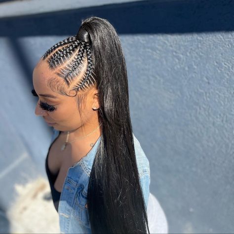 Stitch Braid Sleek Ponytail, Stitch Braided Ponytail, Ponytail Hairstyles Sleek, Stitch Braids Ponytail, Stitch Braid Ponytail, Ponytail Aesthetic, Hairstyles Sleek, Feed In Braids Ponytail, Inspired Hairstyles