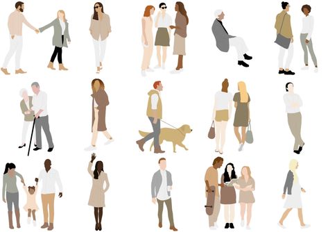 Silhouette Architecture, Vector Illustration People, Render People, Human Vector, Architectural Renderings, People Cutout, Cut Out People, Photoshop Rendering, People Png