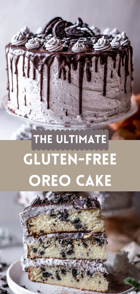 This Gluten-Free Oreo cake is spongy, tender, super flavourful, Oreo infused, silky, light, festive and so yummy! Gluten Free Dairy Free Cake, Oreo Cake Recipe, Gluten Free Birthday Cake, Gluten Free Dairy Free Dessert, Gluten Free Cake Recipe, Easy Gluten Free Desserts, Dairy Free Cake, Gluten Free Sweet, Gluten Free Desserts Recipes