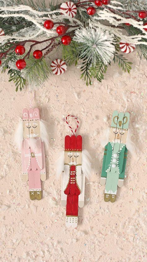 Nutcracker Christmas Decorations, Popsicle Stick, Holiday Crafts Christmas, Christmas Ornament Crafts, Nutcracker Christmas, Fun Christmas, Winter Crafts, Holiday Diy, Homemade Christmas