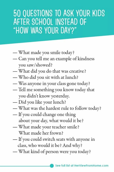 Foster communication with your kids by getting away from the standard "how was your day?" Click through to see all 50 suggestions! Uppfostra Barn, Smart Parenting, Parenting Skills, Gentle Parenting, Parenting Teens, Co Parenting, Good Parenting, Positive Parenting, Raising Kids