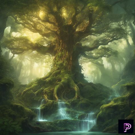 Discover the heart of an enchanted forest where the ancient tree of life stands majestic, surrounded by mystical creatures. 🌳✨   What enchanting stories will your art bring to life today?   #AI #Art #PicassoAIArt #FantasyArt #TreeOfLife #Nature Ancient Oak Tree, Giant Tree Fantasy Art, Tree Reference, Elven Tree, Enchanted Tree, Amazing Trees, Fantasy Tree, Magical Tree, Giant Tree