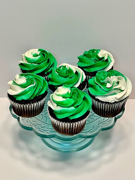 Slytherin Cupcakes, Green Cupcakes Ideas, Sage Green Cupcakes, Fudge Cupcakes, Chocolate Fudge Cupcakes, Green Cupcakes, Dark Chocolate Fudge, My Homies, Cake Piping