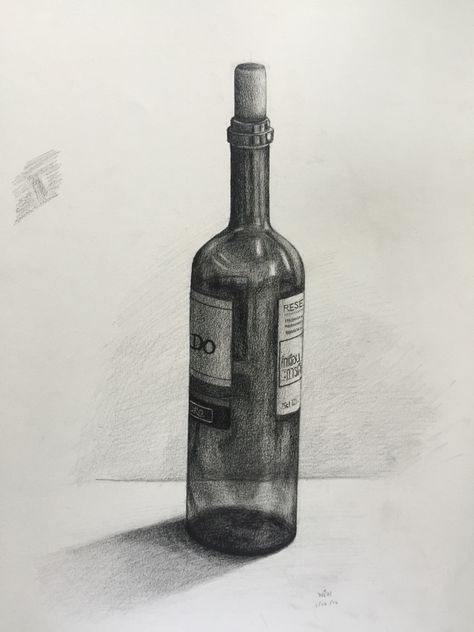 Bottle Shading Drawing, Wine Drawing Sketches, Wine Bottle Sketch, Wine Bottle Drawing, Bottle Sketch, Vine Bottle, Still Life Sketch, Live Sketching, Fruit Art Drawings