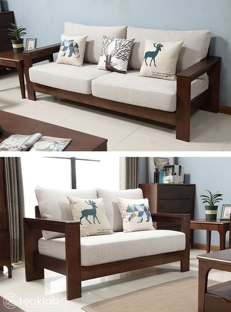 Sala Set, Sofa Design Wood, Wooden Sofa Set Designs, Wooden Sofa Designs, Corner Sofa Design, Deco Studio, Living Room Sofa Set, Simple Sofa, Wooden Sofa Set