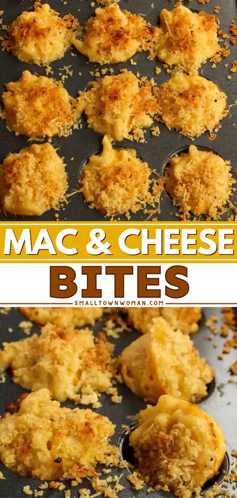 This easy side dish for dinner is a different take on macaroni and cheese! Made in a mini muffin pan with a panko-parmesan topping, these baked Mac and Cheese Bites are so tasty. Enjoy this simple pasta recipe as a yummy appetizer, too! Baked Mac And Cheese Bites, Mac N Cheese Muffins, Macaroni Cheese Bites, Mac And Cheese Muffins, Simple Pasta Recipe, Mac N Cheese Bites, Cheese Bites Recipe, Mac And Cheese Bites, Easy Mac And Cheese