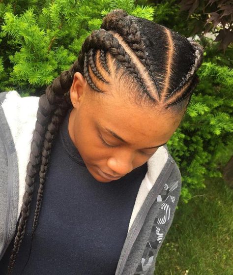 Symmetrical Hairstyle With Ghana Braids Ghana Hairstyles, Ghana Braid Styles, Ghana Braids Hairstyles, Two Braid Hairstyles, Ghana Braids, Feed In Braids Hairstyles, African Hair Braiding Styles, Feed In Braid, Cool Braid Hairstyles